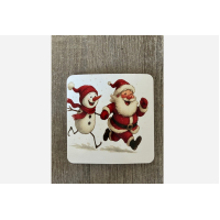 Kerst onderzetters setje van 4 stuks kurk kerstman met sneeuwpop